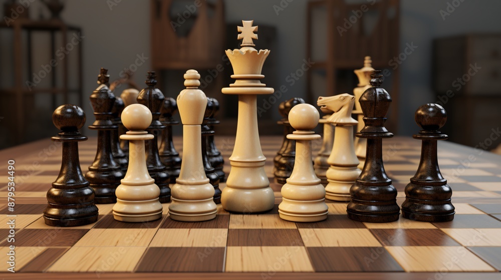a chess board with a queen and other pieces a chess board with a queen and other pieces