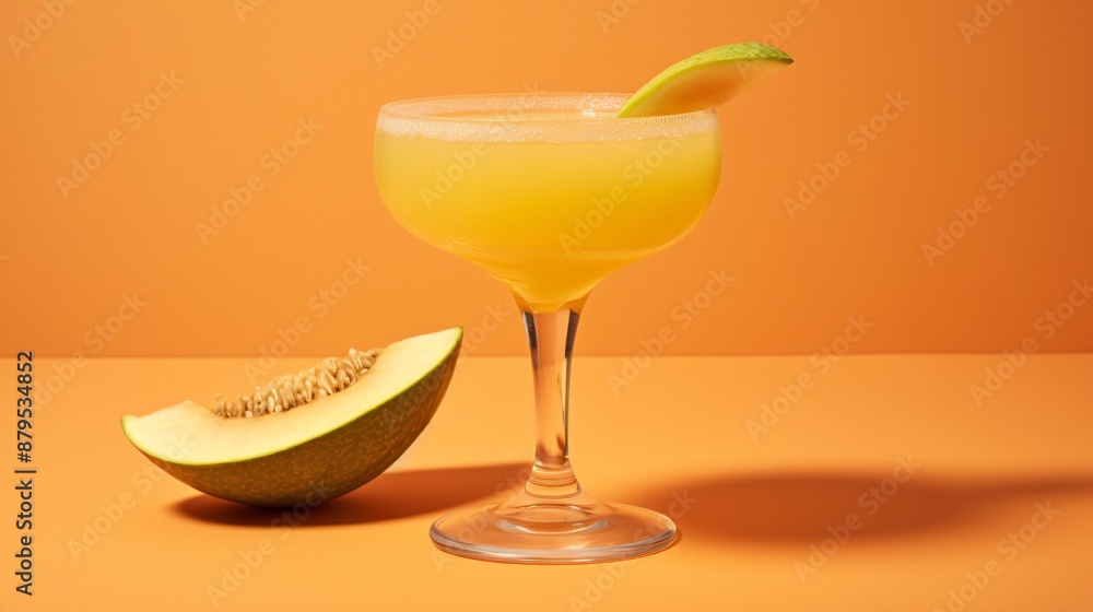 a glass with a drink and a slice of melon a glass with a drink and a slice of melon