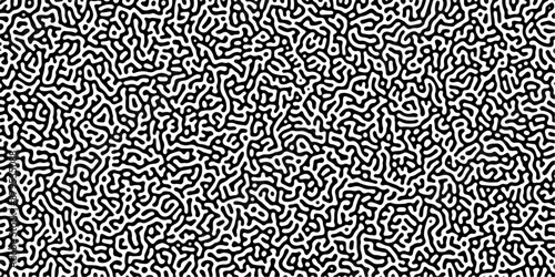 Turing reaction diffusion monochrome seamless pattern with chaotic motion. Linear design with biological shapes. Organic lines in Memphis. abstract truing organic wallpaper background.	