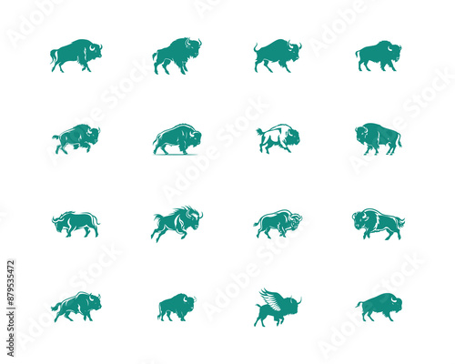 aggressive bull or bison icons set bison logo vector silhouette collection