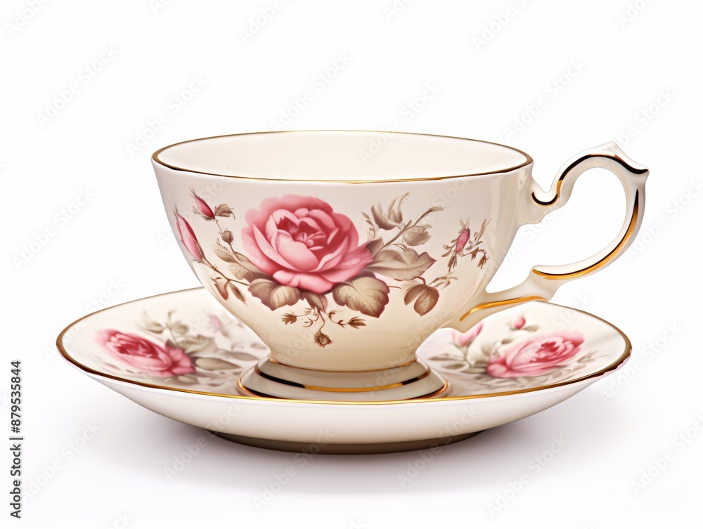 a teacup and saucer with a floral design a teacup and saucer with a floral design