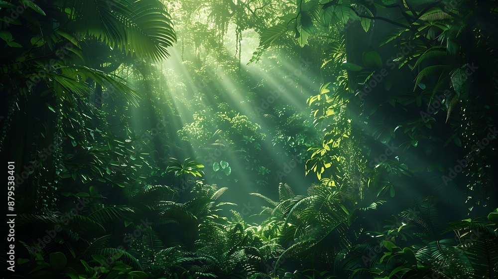 Sunlight Streaming Through Dense Rainforest Canopy Sunlight Streaming Through Dense Rainforest Canopy