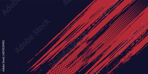 Red halftone dots blue color pattern gradient grunge texture background. Dot pop art comic sport style vector illustration