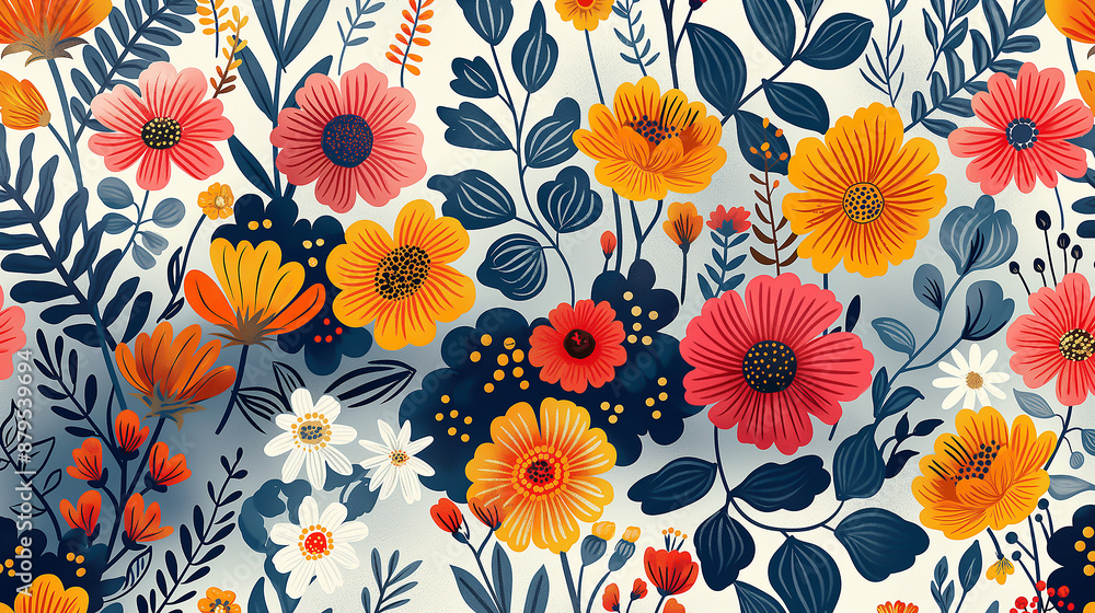 beautiful detailed colorful flowers seamless pattern, scandinavian art beautiful detailed colorful flowers seamless pattern, scandinavian art