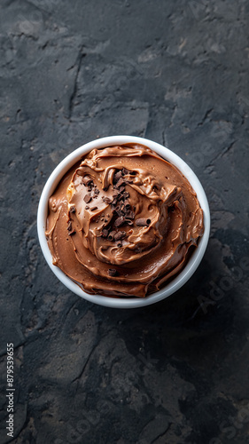 Wallpaper Mural Delicious Chocolate Mousse in White Bowl on Dark Stone Background Torontodigital.ca