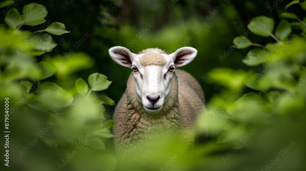 A picturesque and sharp photo of a white sheep in a lush, green forest clearing, focus cover all object A picturesque and sharp photo of a white sheep in a lush, green forest clearing, focus cover all object