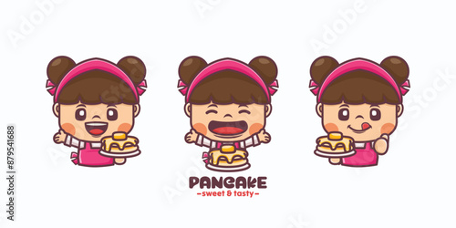 Cute beautiful women cartoon with pancake