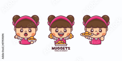Cute beautiful women cartoon with nuggets