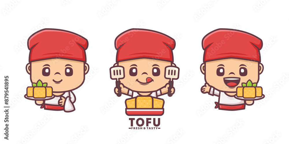 Tofu chef cartoon mascot with different poses and expressions Tofu chef cartoon mascot with different poses and expressions