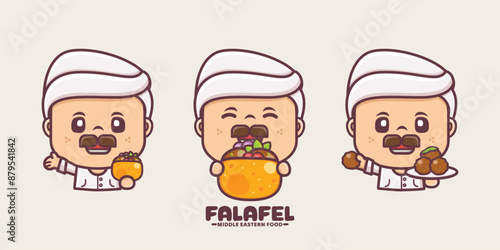 Arabic chef mascot logo with falafel