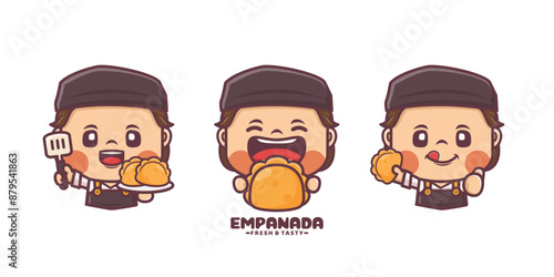 empanada logo mascot, cartoon illustration with different poses and expressions