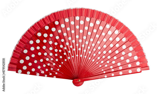 Spanish Red Hand Fan with White Polka Dots Isolated