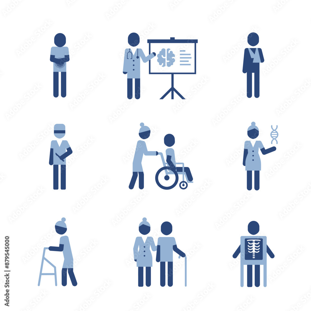 Medical pictograms with doctors. Clinic concept icons set. Simple pictograms with flurography, old man and woman icon pictogram. Medical pictograms with doctors. Clinic concept icons set. Simple pictograms with flurography, old man and woman icon pictogram.