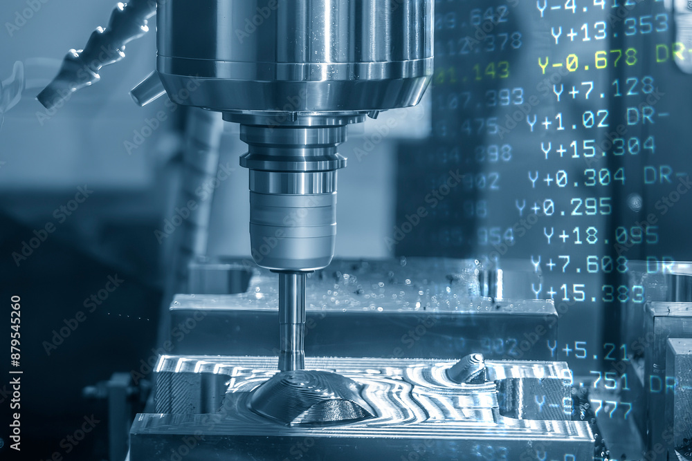 The abstract scene the rough cutting process on CNC milling machine and the G-code data background. The abstract scene the rough cutting process on CNC milling machine and the G-code data background.