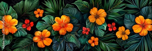 Wallpaper Mural Vibrant Tropical Flowers Pattern Torontodigital.ca