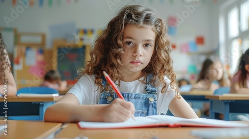 The Girl Writing in Class photo