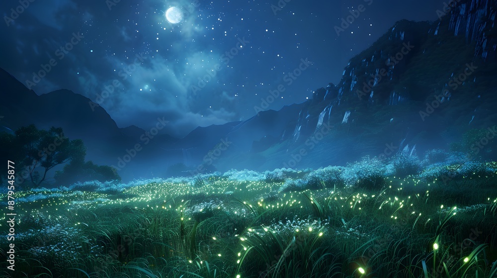 Fototapeta premium Magical Moonlight Meadow.