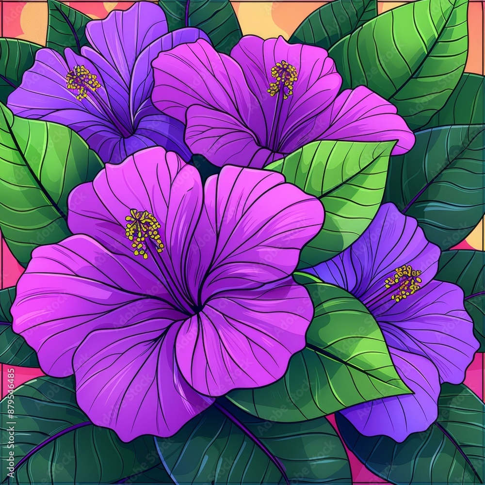 Vibrant Purple Flowers in a Glass Painting Vibrant Purple Flowers in a Glass Painting