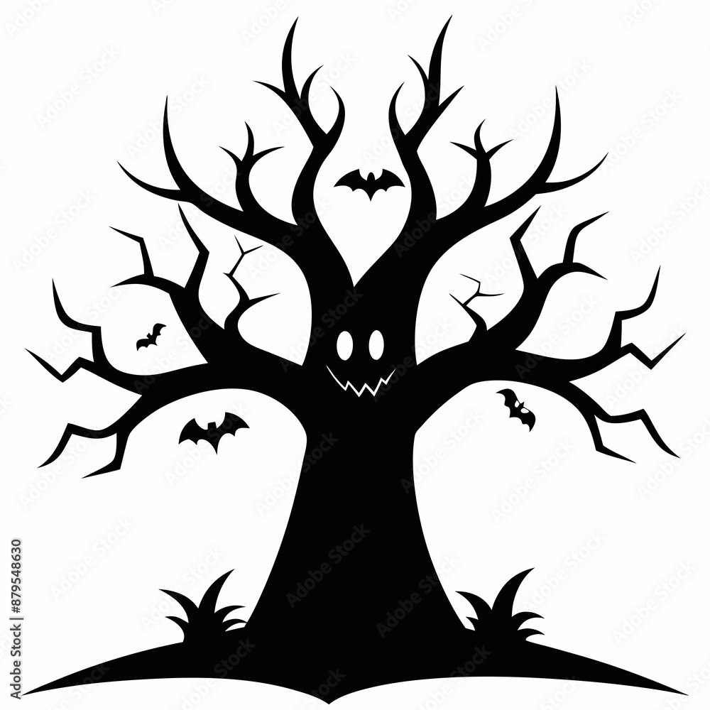Gothic tree vector illustration, Halloween tree vector art, tree silhouette, tree with roots Gothic tree vector illustration, Halloween tree vector art, tree silhouette, tree with roots