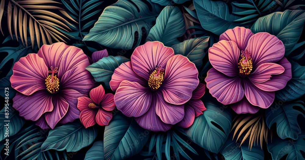 custom made wallpaper toronto digitalVibrant Pink Flowers in a Tropical Jungle