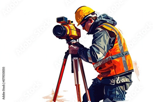 a construction worker holding a surveying instrument