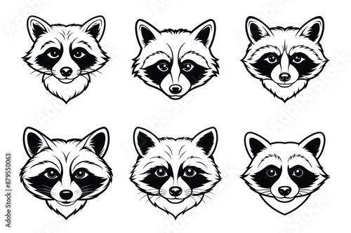 Raccoon Head Silhouette Vector Art Bundle - Simple and Cute Line Art Illustrations
