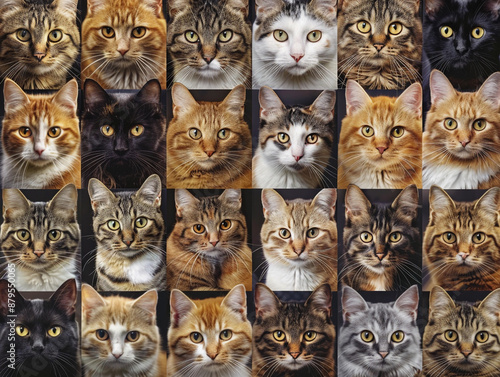 A Collection of Domestic Cats Posing for a Portrait in a Grid Arrangement photo