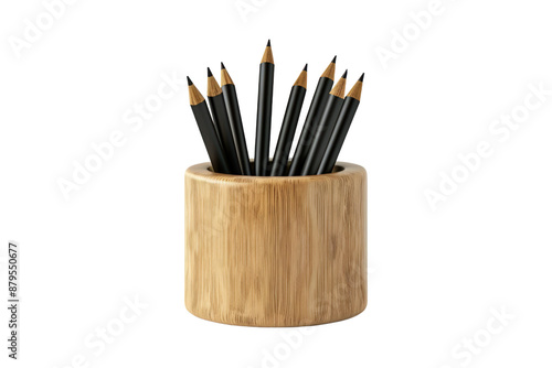 A wooden bowl with a bunch of pencils in it, illustrations, clipart, isolated on a transparent background.