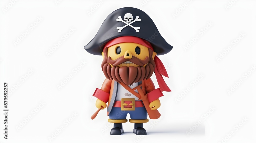 Cute 3D Pirate Cartoon Character in Halloween Costume on White Background Cute 3D Pirate Cartoon Character in Halloween Costume on White Background