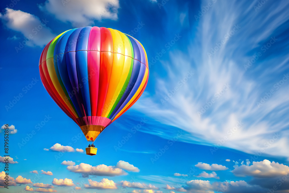 Fototapeta premium Colorful hot air balloon flying in the deep blue sky.