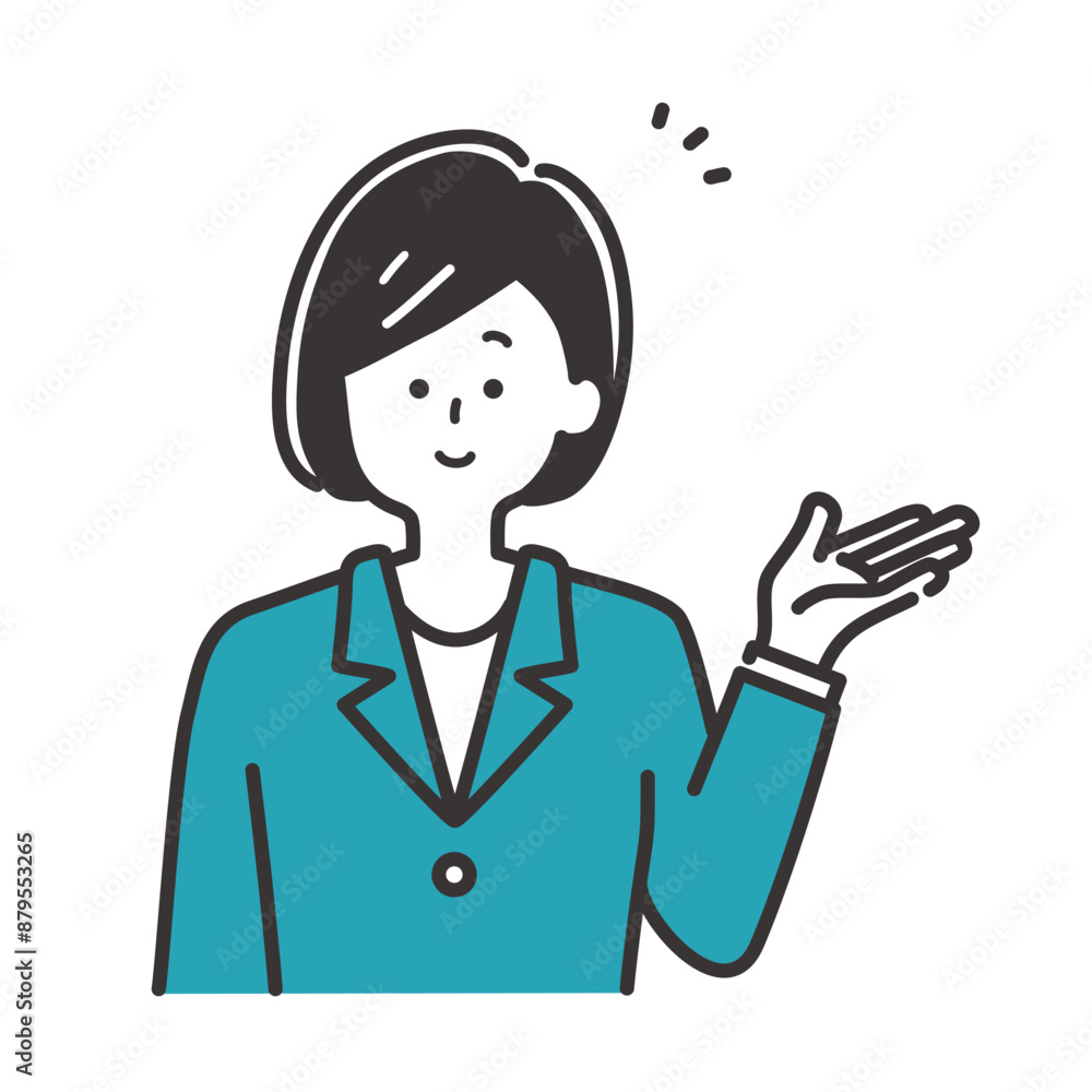 案内・説明をするビジネスパーソン(スーツの女性)のイラスト 案内・説明をするビジネスパーソン(スーツの女性)のイラスト