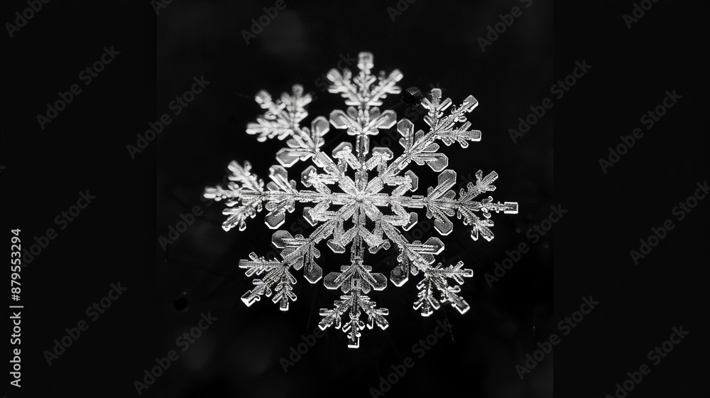 Stunning macro photography of snowflakes with a black backdrop Stunning macro photography of snowflakes with a black backdrop
