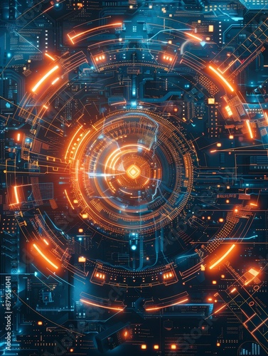 Cybernetic Interface: Glowing Orange and Blue © lan