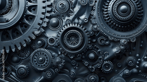 Dynamic abstract background with interlocking gears in metallic gray