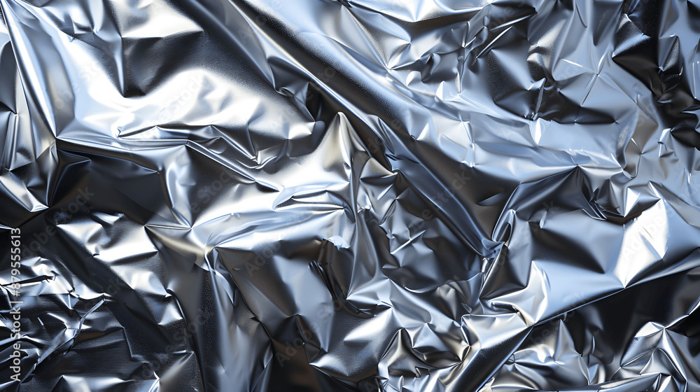 Abstract background with light and shadow on crumpled metallic foil