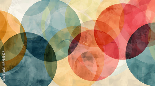 Simple abstract design with overlapping transparent circles in muted colors