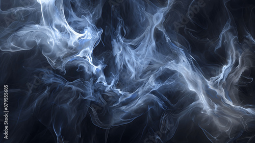 Smoke-inspired abstract design with ghostly patterns in gray and blue