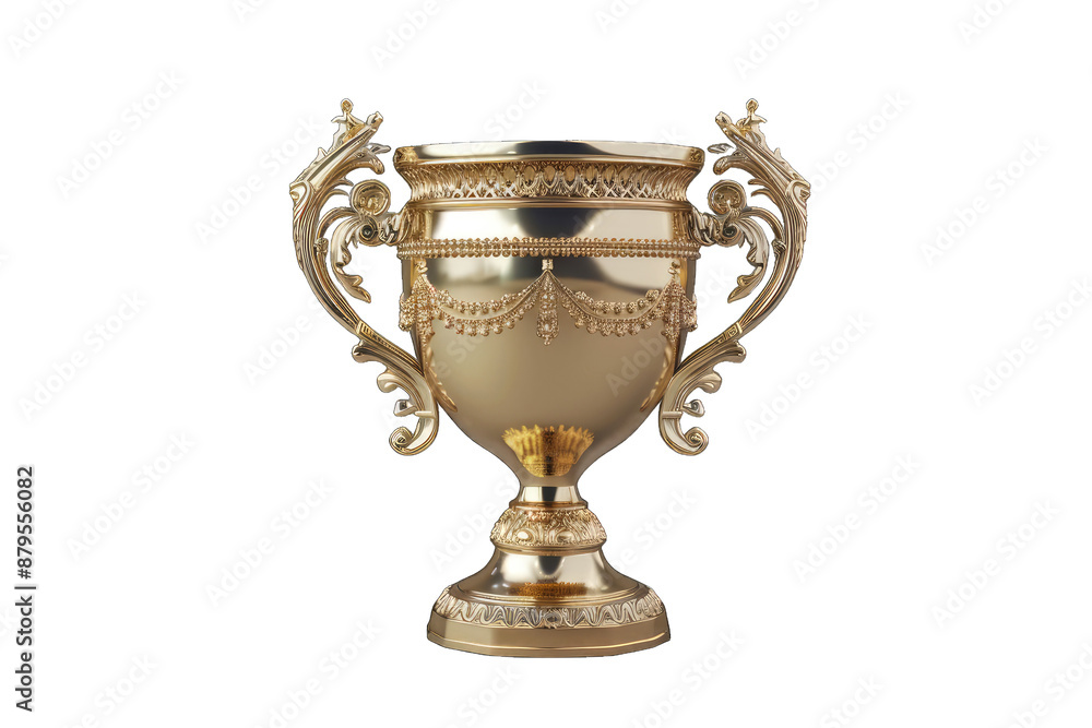 Golden Trophy Cup with Ornate Handles Isolated on transparent background Golden Trophy Cup with Ornate Handles Isolated on transparent background