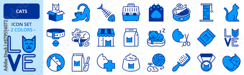 Icons in two colors about cats. Pets.