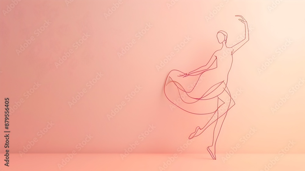 Graceful One Line Dancer Silhouette in Minimalist Abstract Art Graceful One Line Dancer Silhouette in Minimalist Abstract Art