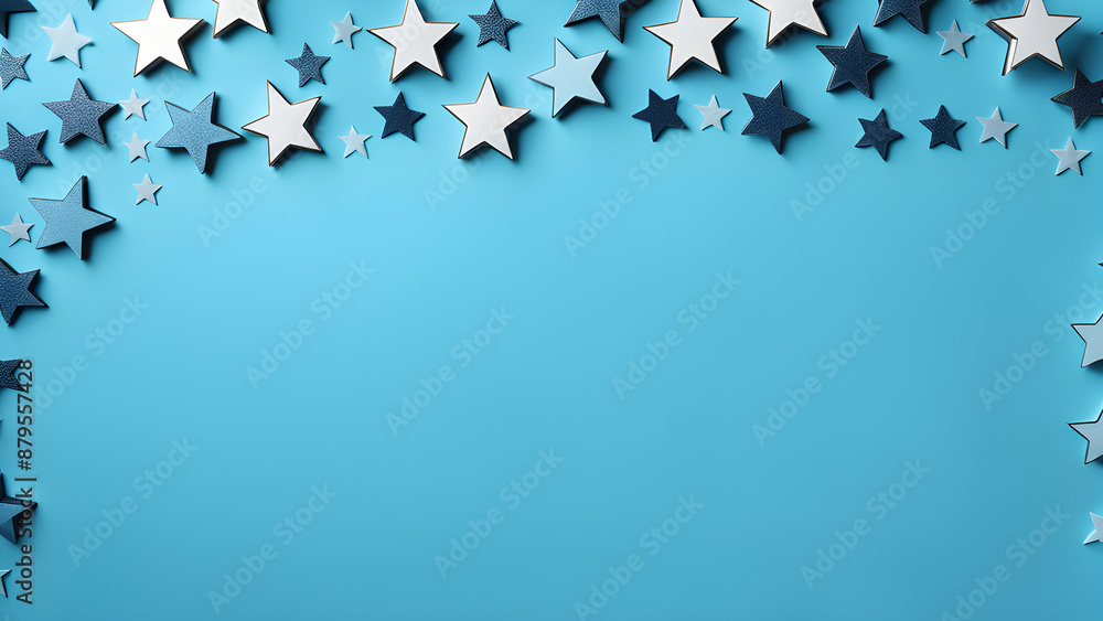 Silver and blue stars confetti on blue background. Silver and blue stars confetti on blue background.