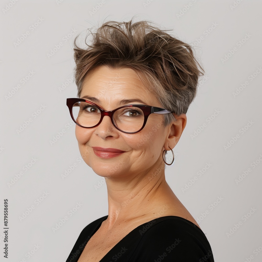 Elegant Mature Woman with Short Hair and Stylish Glasses in Soft Lighting
Elegant Mature Woman with Short Hair and Stylish Glasses in Soft Lighting