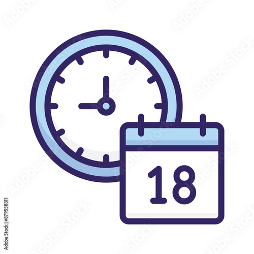 Calendar with clock showing concept icon of timetable in modern style