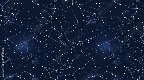 Wallpaper Mural Seamless pattern of zodiac constellations with lines and stars on navy background Torontodigital.ca