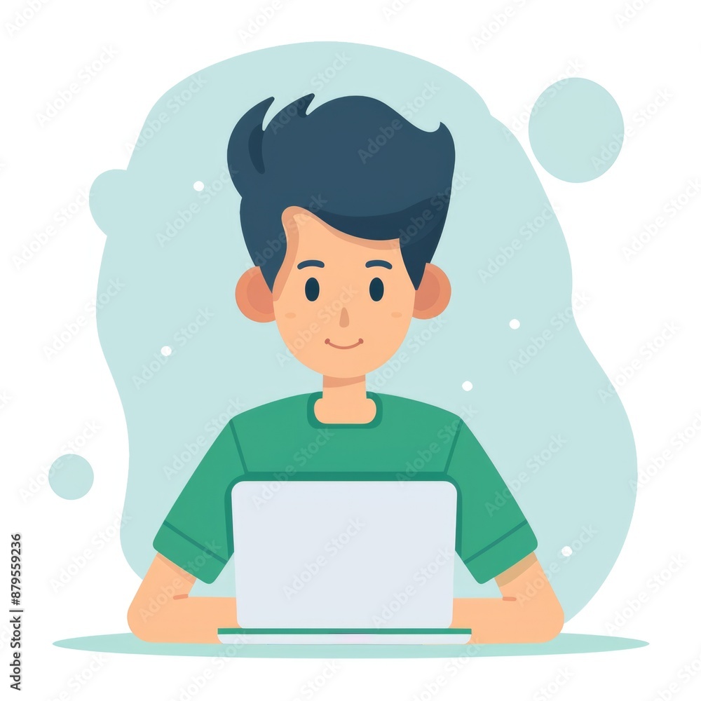 a boy with a laptop flat design illustration cartoon a boy with a laptop flat design illustration cartoon