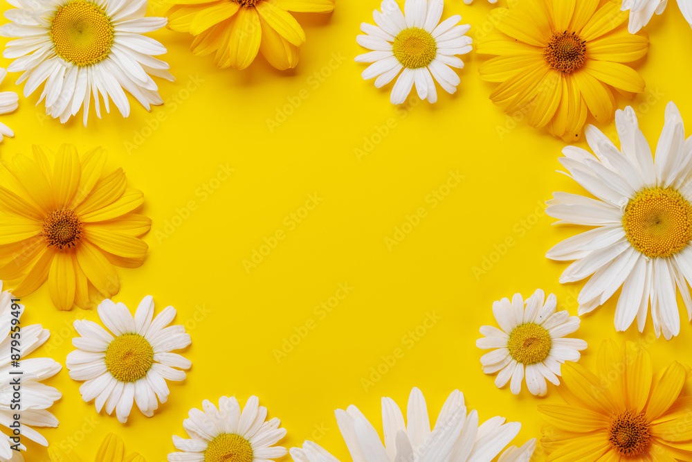 Obraz premium Various chamomile flowers on a colorful background