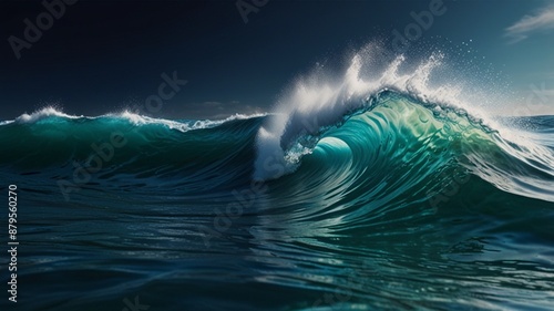 Theoretical water sea wave, blue, water, blue-green surface. Blue and white water wave web standard Realistic Asset as foundation for sea wave conceptual. Scenery for duplicate space text photo