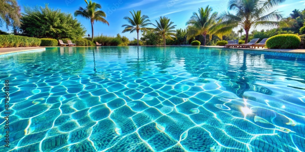 Crystal Clear Pool Water with Palm Trees and Loungers, Pool , Relaxation , Summer , Vacation Crystal Clear Pool Water with Palm Trees and Loungers, Pool , Relaxation , Summer , Vacation