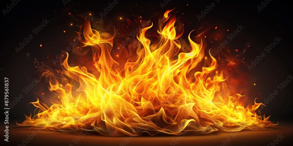 Fototapeta premium Fiery Blaze Against a Dark Background, Digital Art, Fire, Flame, Heat, Burning , fire, flame, heat, burning