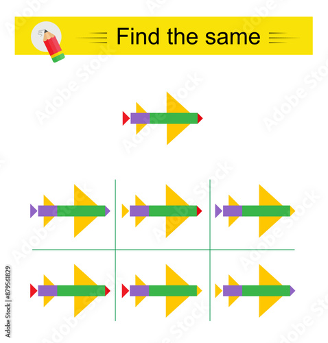 Puzzle game for kids. Task for development of attention and logic. Need to find same group of cartoon airplanes.